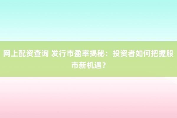 网上配资查询 发行市盈率揭秘：投资者如何把握股市新机遇？