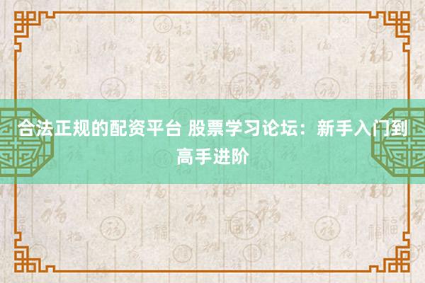 合法正规的配资平台 股票学习论坛：新手入门到高手进阶