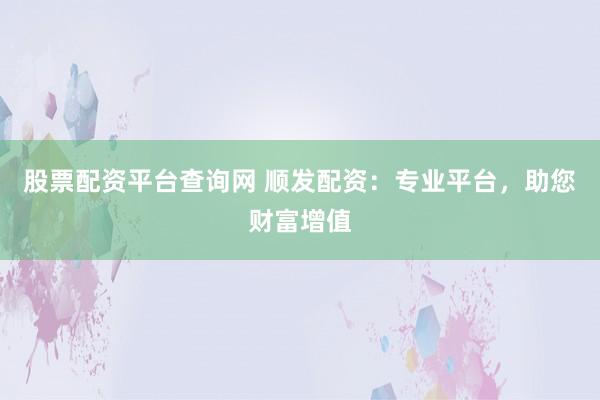 股票配资平台查询网 顺发配资：专业平台，助您财富增值