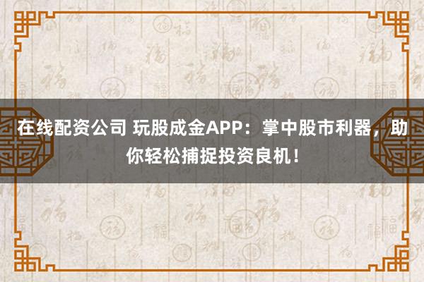 在线配资公司 玩股成金APP：掌中股市利器，助你轻松捕捉投资良机！