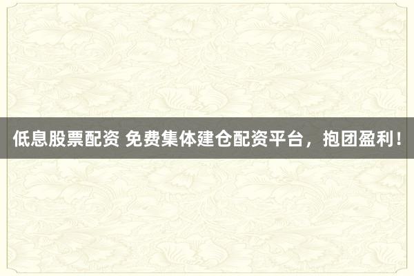 低息股票配资 免费集体建仓配资平台，抱团盈利！
