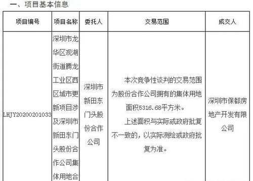 龙华观湖旧改合作招商 保都中标 拟 工改工